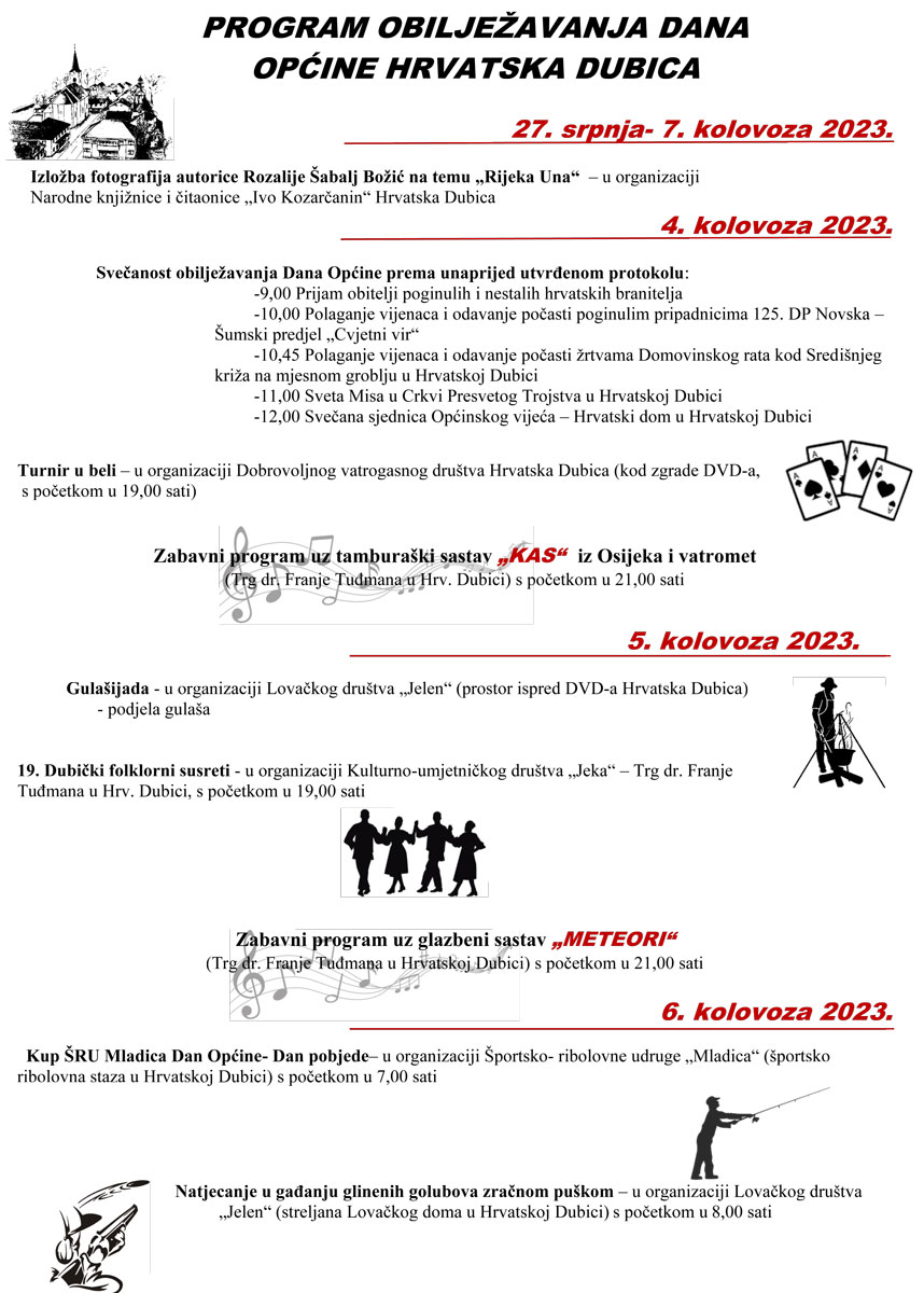 Program obilježavanja Dana Općine Hrvatska Dubica